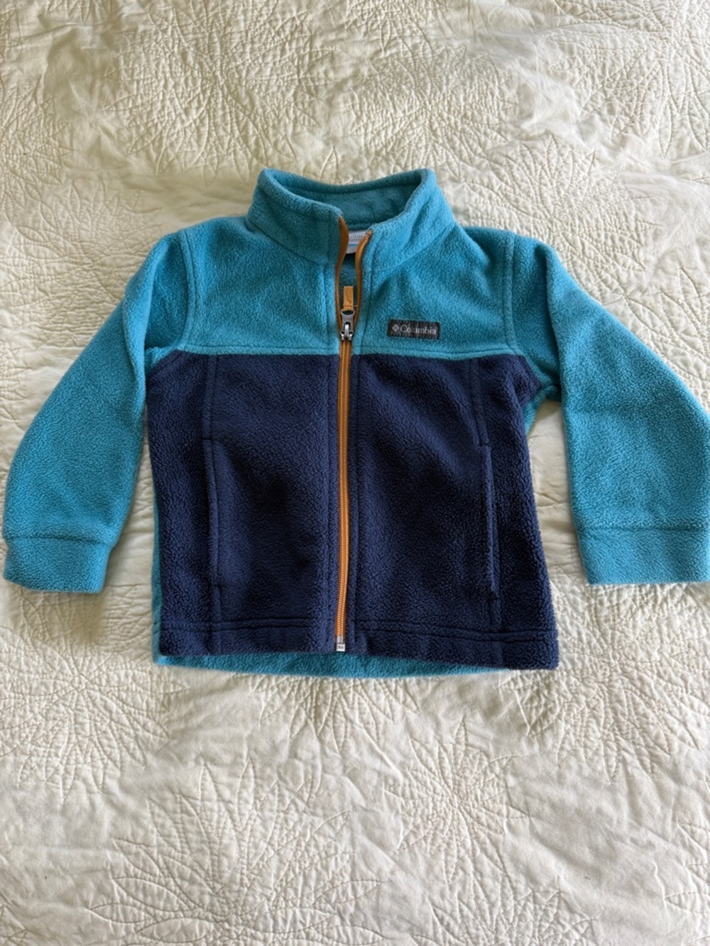 Columbia Kids Two-Tone Fleece Jacket - Teal & Navy with Gold Zipper